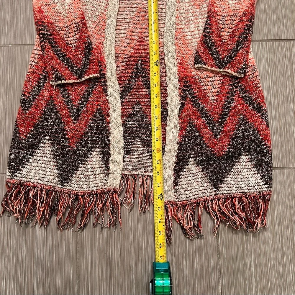 Lucky Brand Chevron Fringe Duster Cardigan sweater medium southwestern print - Picture 7 of 14